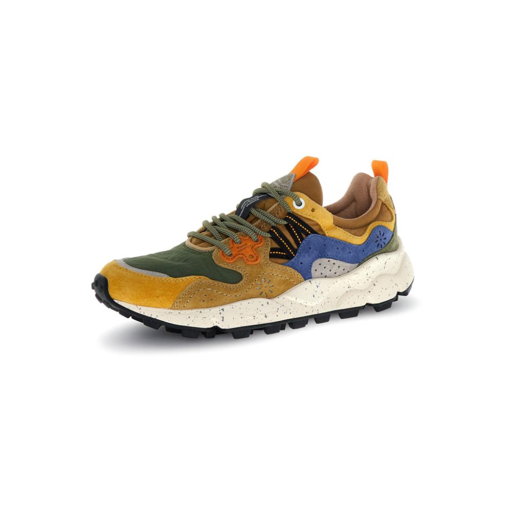 Flower Mountain Yamano 3 Sneakers In Suede Nylon Yellow Kaky Beige Uomo