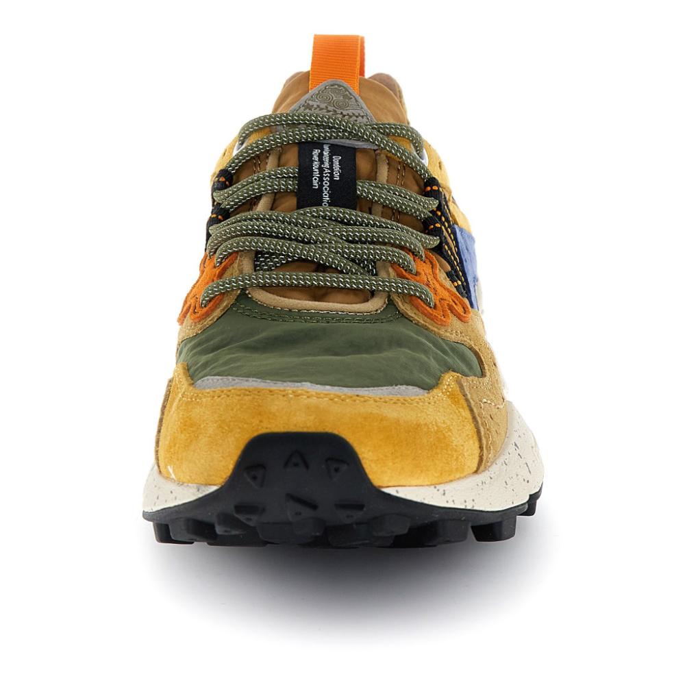 Flower Mountain Yamano 3 Sneakers In Suede Nylon Yellow Kaky Beige Uomo