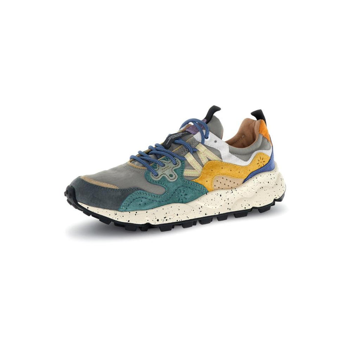 Flower Mountain Yamano 3 Sneakers In Suede Nylon Grey Petrol Zucca Uomo