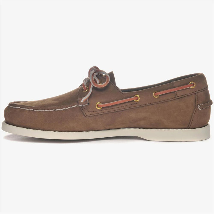 Sebago Docksides Portland Nubuck Mocassini da Barca in Nabuk Brown Dk Yellow Gold Uomo