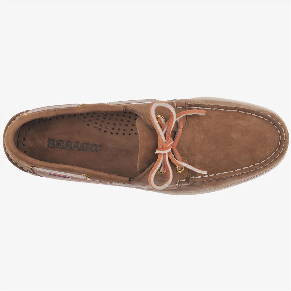 Sebago Docksides Portland Nubuck Mocassini da Barca in Nabuk Brown Dk Yellow Gold Uomo