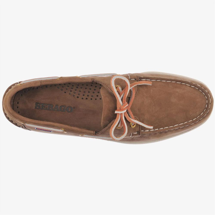 Sebago Docksides Portland Nubuck Mocassini da Barca in Nabuk Brown Dk Yellow Gold Uomo